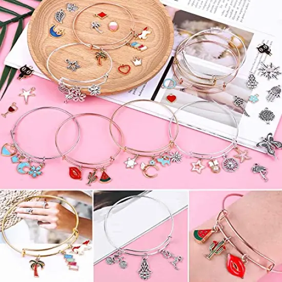 300 Pieces Bangle Bracelets Making Kit, Charm Bracelet Making Kit with Expandable Bangles, Charms, Jump Rings and Pliers for Jewelry Making Bangle Bracelets (with Gift Box and Tools) {3}