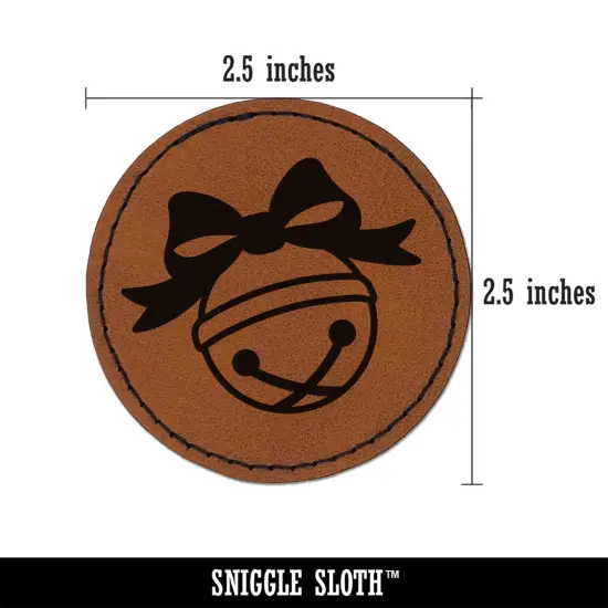 Jingle Bell Christmas Round Iron-On Engraved Faux Leather Patch Applique - 2.5" Brown {2}