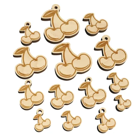 Couple of Shiny Cherry Fruits Cherries Mini Wood Shape Charms Jewelry DIY Craft {7}