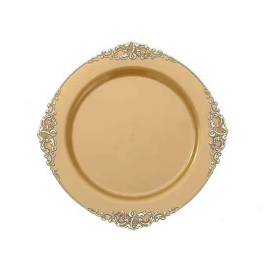 10 Pcs Disposable Plastic Salad Dinner Plates Embossed Baroque Trim Party Ivory {2}