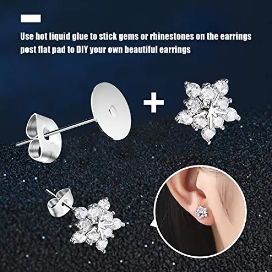 500 Pieces Earring Posts Stainless Steel, Hypoallergenic Flat Pad Earring Studs (4mm, 6mm) with Butterfly and Rubber Bullet Earring Backs for Jewelry Making Findings {4}