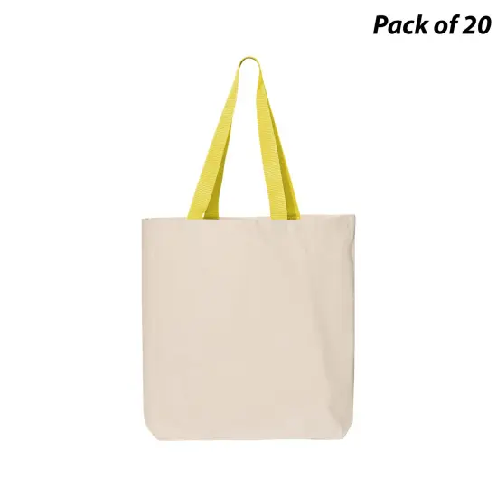 Q-Tees&reg; 11L Canvas Tote with Contrast-Color Handles Natural/yellow {1}