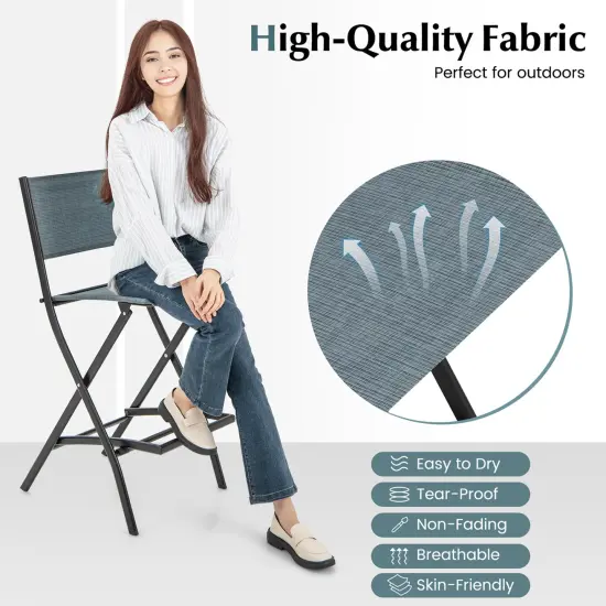 Costway Set of 4 Outdoor Bar Chair Folding Bar Height Stool with Metal Frame Blue/Coffee {5}