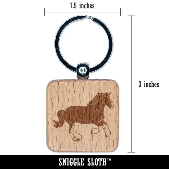 Mighty Clydesdale Horse Engraved Wood Square Keychain Tag Charm {2}