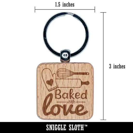 Baked With Love Whisk Rolling Pin Engraved Wood Square Keychain Tag Charm {2}