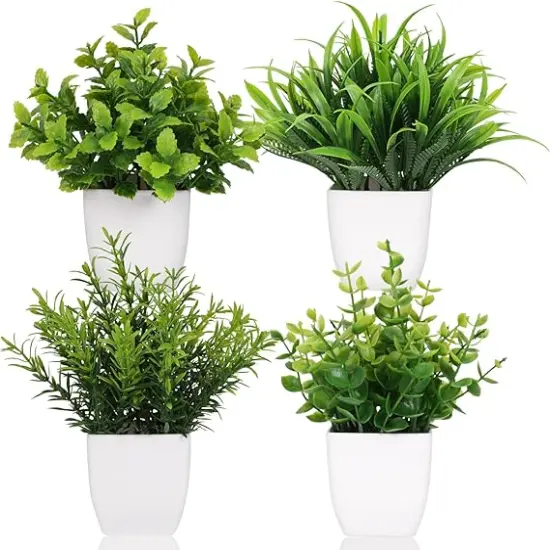Small Fake Plants Artificial Plastic Plants in Pot Eucalyptus Plant Wheat Grass Shrub Plant Indoor Desk Coffee Table Bathroom Bedroom Home Decoration {1}