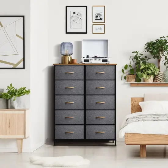 Sorbus Dresser with 10 Drawers - Storage Unit Organizer Chest for Clothes - Bedroom, Room, Nursery, & Closet - Steel Frame, Wood Top & Handles, and Easy Pull Fabric Bins Maple {5}