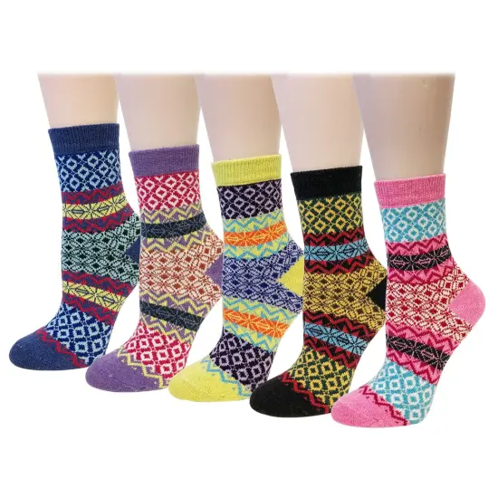 Wrapables Women's Thick Winter Warm Wool Socks (Set of 5), Boho {1}