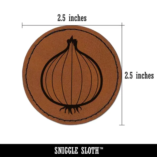 Vegetable Onion Plant Round Iron-On Engraved Faux Leather Patch Applique - 2.5" Brown {3}