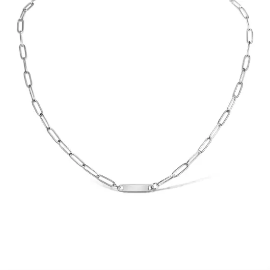 Stainless Steel PVD Coated Engravable Paperclip Bar Necklace 18K PVD Gold {5}