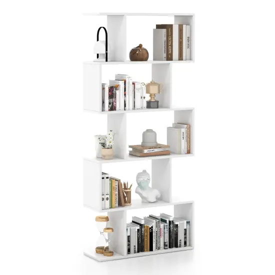 Costway 5-Tier Bookshelf Geometric S-Shaped Bookcase Room Divider Storage Display Shelf {1}