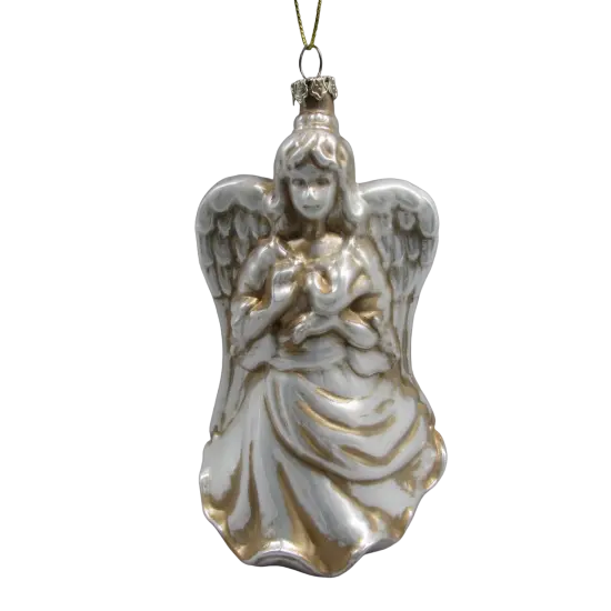White and Gold Angel Glass Christmas Ornament {1}
