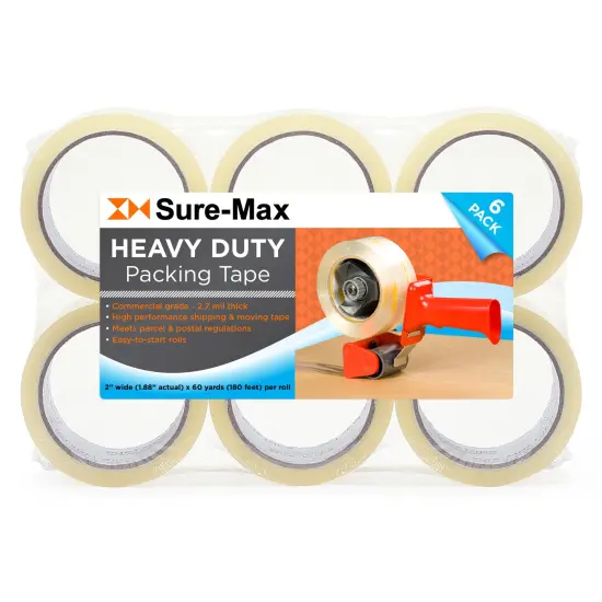 Sure-Max Heavy-Duty Shipping & Packing Tape (2" x 60 yard/360' each) - Moving & Adhesive Carton Sealing - 2.7mil Clear {7}