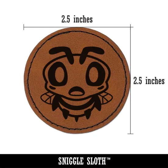 Cute Bee Shocked Round Iron-On Engraved Faux Leather Patch Applique - 2.5" Brown {3}
