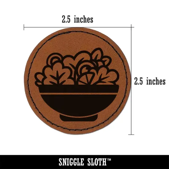 Bowl of Salad with Lettuce Tomato and Onion Round Iron-On Engraved Faux Leather Patch Applique - 2.5" Brown {3}