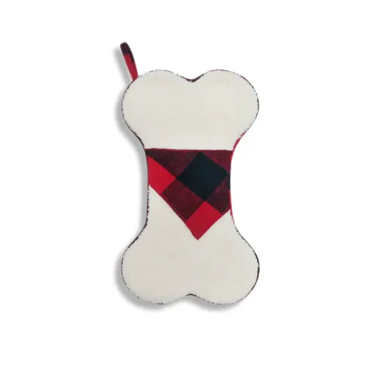 Faux Sherpa Dog Bone Stocking with Red Plaid Bandana Detail {1}