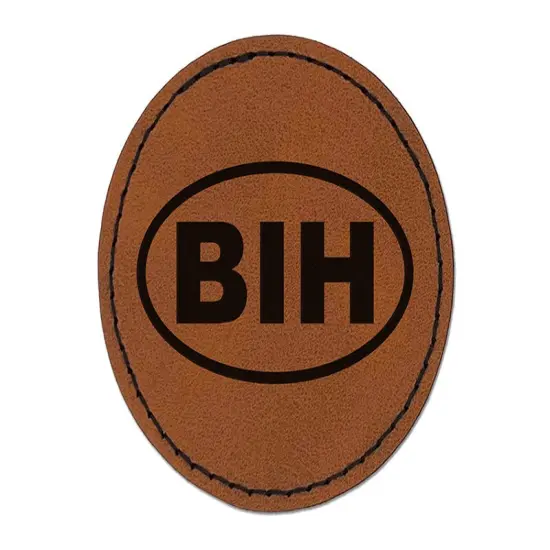 Bosnia and Herzegovina BIH Round Iron-On Engraved Faux Leather Patch Applique - 2.5" Brown {1}