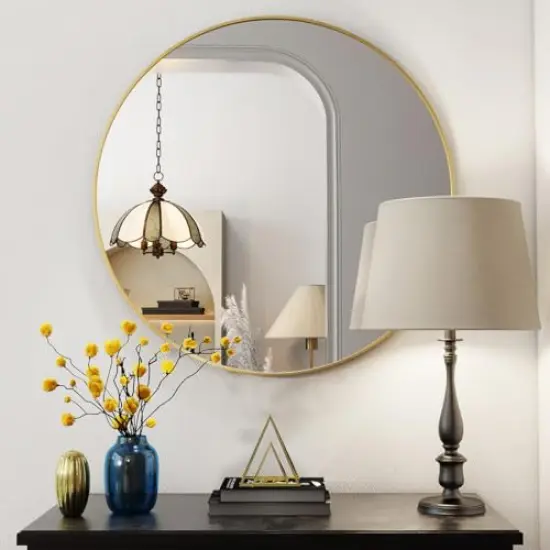 20 Inch Round Mirror, Gold Metal Frame Circle Mirror, Wall Mirror for Entryway, Bathroom, Vanity, Living Room, Gold Circle Mirror {3}