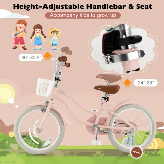 Children Bicycle with Front Handbrake and Rear Coaster Brake Pink {6}