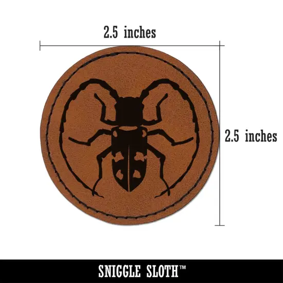 Citrus Long Horned Beetle Insect Round Iron-On Engraved Faux Leather Patch Applique - 2.5" Brown {3}