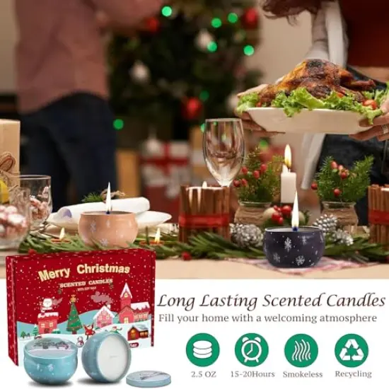 6 PackChristmas Scented Candles Gifts for Women, Scented Candles Gift Set, Natural Soy Wax Xmas Aromatherapy Scented Candles, Tin Jar Candles for Stress Relief {6}