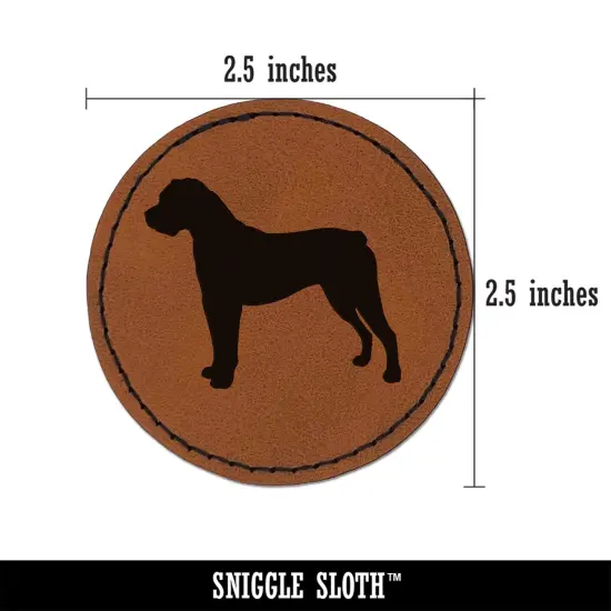 Boerboel Dog Solid Round Iron-On Engraved Faux Leather Patch Applique - 2.5" Brown {3}