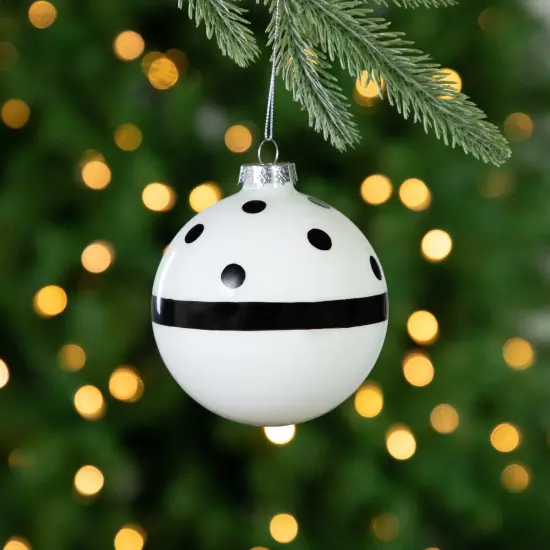 Northlight Striped and Dotted Christmas Glass Ball Ornaments - 4" - White and Black - Set of 2 {4}
