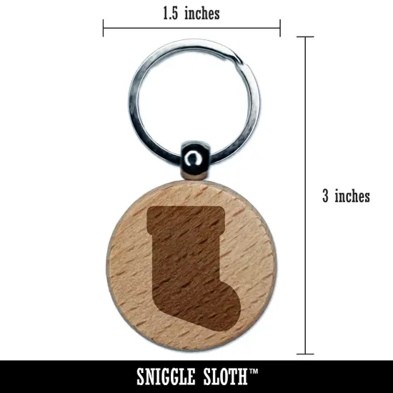 Christmas Stocking Solid Engraved Wood Round Keychain Tag Charm {2}