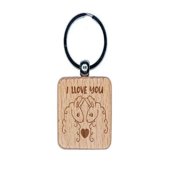 I Llove You Llama Couple Anniversary Love Valentine's Day Engraved Wood Square Keychain Tag Charm {1}