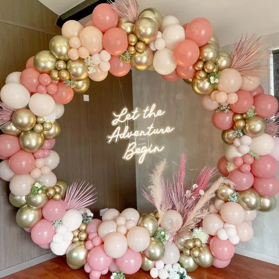 144 Pieces Boho Blush Balloon Garland Kit,Retro Pink Balloons with Pastel Orange Sand White and Metallic Gold Latex Balloons for Girl Women Baby Shower Bridal Shower Wedding Birthday Party Decorations… {2}