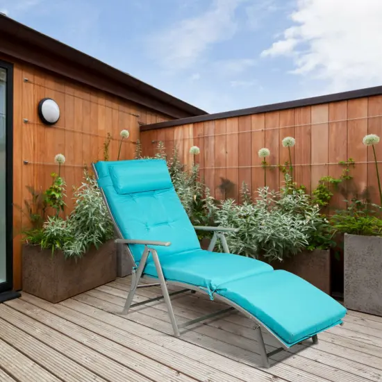 Costway Folding Chaise Lounge Chair w/Cushion Black\Gray\Turquoise {2}