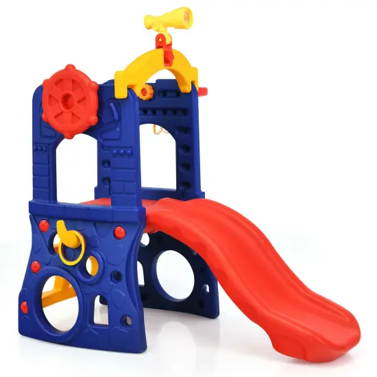 6-in-1 Freestanding Kids Slide with Basketball Hoop and Ring Toss {1}