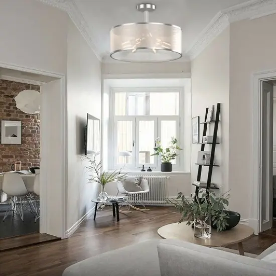 6-Light Semi Flush Mount Ceiling Light Pendant Lamp with Fabric Drum-shaped Shade {3}
