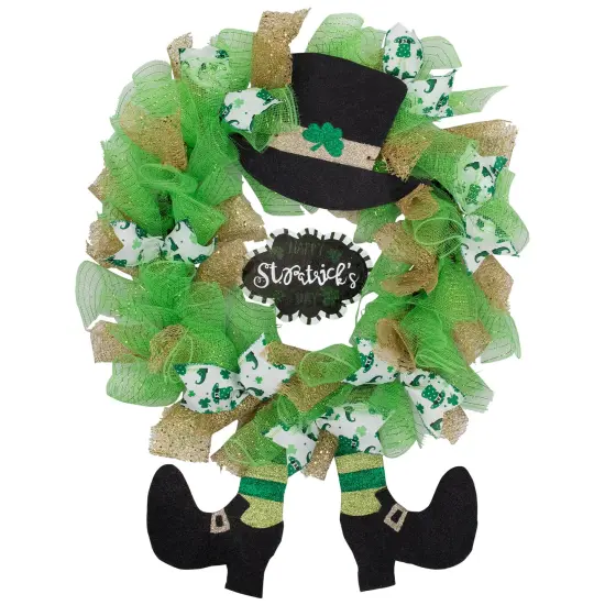 Northlight Happy St. Patrick's Day Ribbon Wreath with Leprechaun Hat - 24" Green {1}