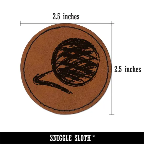 Ball of Yarn Sketch Crochet Knit Round Iron-On Engraved Faux Leather Patch Applique - 2.5" Brown {3}