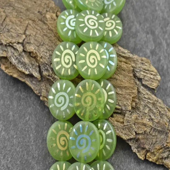 *8* 14mm Lime Opal AB Laser Tattoo Sun Coin Beads {3}