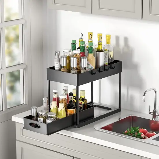 2 Set Under Sink Cabinet Organizer with Sliding Storage Drawer {1}