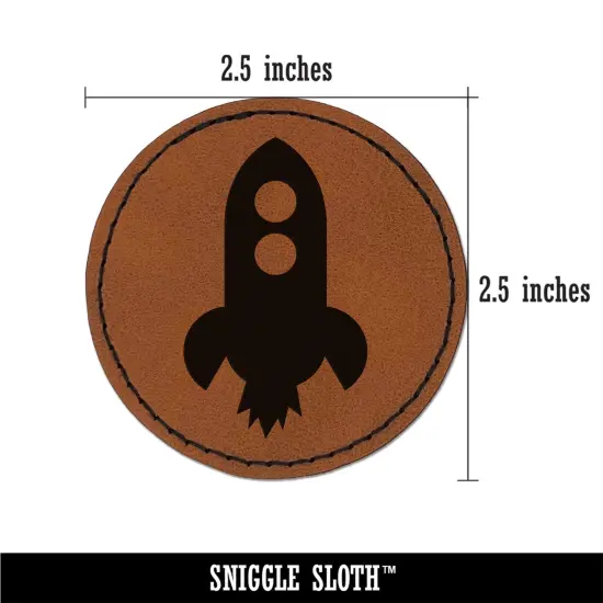 Rocket Ship Doodle Round Iron-On Engraved Faux Leather Patch Applique - 2.5" Brown {3}