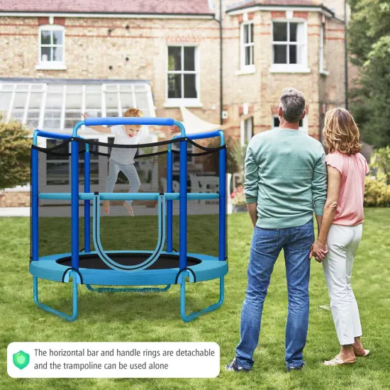 5 Feet Kids 3-in-1 Game Trampoline with Enclosure Net Spring Pad Blue {2}