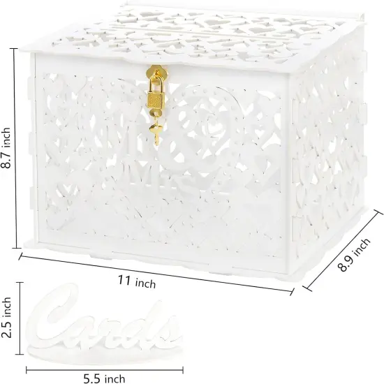 White Wedding Card Box with Mr & Mrs Sign Wooden Card Box with Lock Wedding Box for Cards and Money Gift Box for Reception {3}