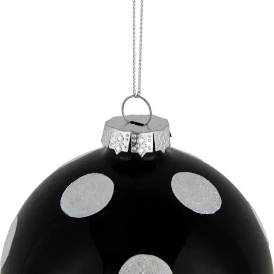 Northlight Polka Dot Christmas Glass Ball Ornaments - 4" - Black and White - Set of 2 {7}