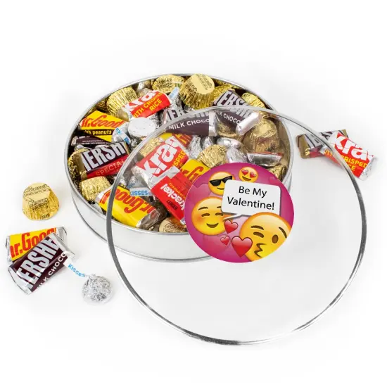 Valentine's Day Candy Gift Tin - Plastic Gift Tin with Hershey's Kisses, Hershey's Miniatures & Reese's Peanut Butter Cups - Emoji {1}