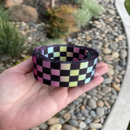 Pastel rainbow ombr&eacute; check 1.5&rdquo; Seatbelt Webbing (by the yard) {1}