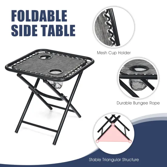 3 Pieces Folding Portable Zero Gravity Reclining Lounge Chairs Table Set Grey {5}