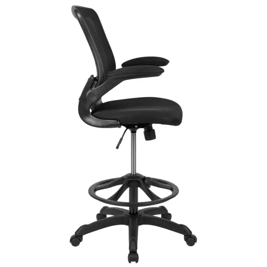 Emma and Oliver Mid-Back Mesh Ergonomic Drafting Chair with Foot Ring and Flip-Up Arms Black {5}