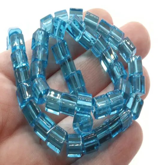 50 6mm Sky Blue Glass Cube Beads {1}