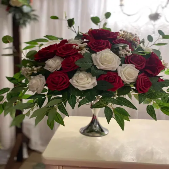 Artificial Rose Heads Red Wine Fake Roses Latex Foam Roses Real Looking Rose Heads with Stems Wedding Decor DIY Bouquets Party Home Decor {6}