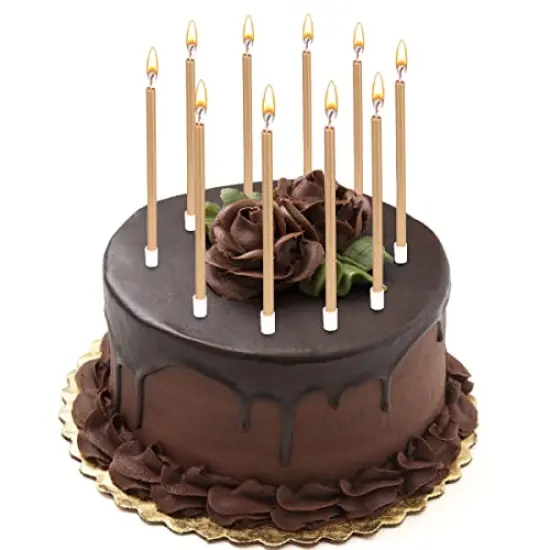 24 Pieces Party Long Thin Cake Candles Metallic Birthday Candles in Holders for Birthday Cakes Cupcake, Champagne Gold {1}