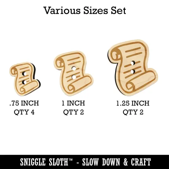 Unrolled Scroll of Parchment and Text Wood Buttons for Sewing Knitting Crochet DIY Craft {1}