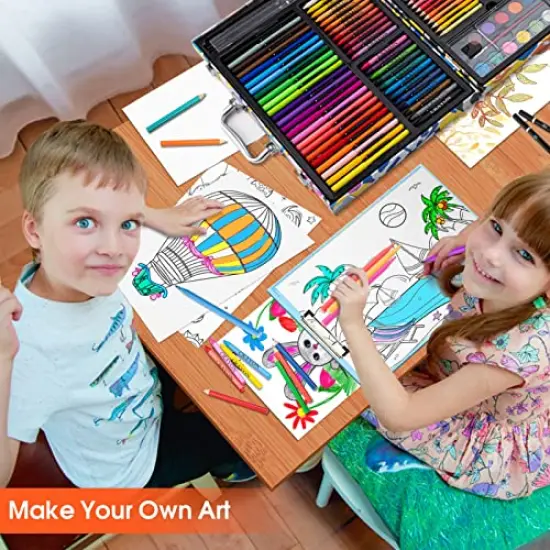 180 Piece Drawing Painting Art Kit with Clipboard and Coloring Papers, Gifts Art Set Case with Oil Pastels, Crayons, Colored Pencils, Watercolor Cakes {6}